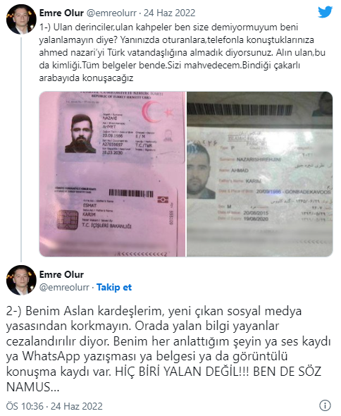 Sedat Peker, Ahmed Nazari'nin nüfus cüzdanını da paylaştı