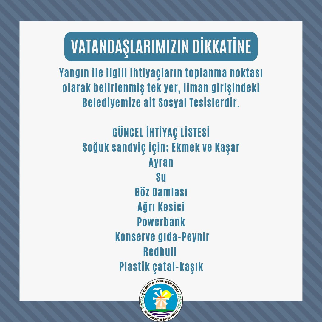 Datça Belediyesi ihtiyaç listesi paylaştı - Resim : 1