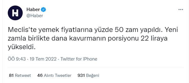 Mecliste kavurmanın fiyatı 22 liraya yükseldi - Resim : 1