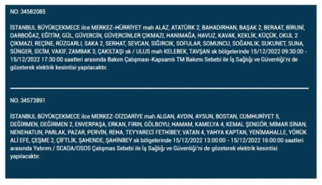 İstanbul'da bugün hangi ilçelerde elektrik kesintisi olacak - Resim : 16