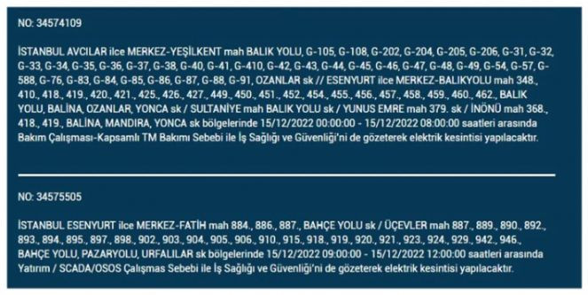 İstanbul'da bugün hangi ilçelerde elektrik kesintisi olacak - Resim : 19