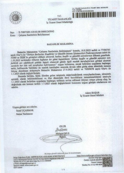 Berber ve kuaförlerin haftada bir gün kapalı olması kararı 1 Temmuz 2023’e ertelendi - Resim : 1