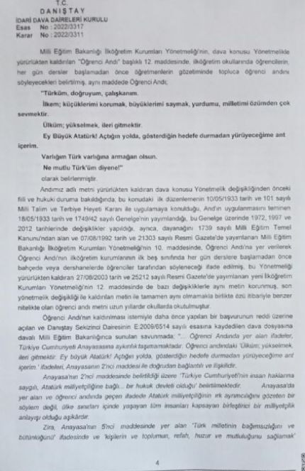 Ne karar aldırırlarsa aldırsınlar Türküz Doğruyuz Çalışkanız... Danıştay Üst Kurulu da Andımızın okutulmasını reddetti - Resim : 1