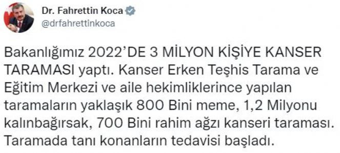 Bakan Koca kanser taraması testinin sayısını açıkladı - Resim : 1