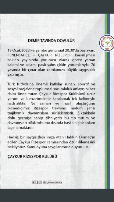 Rizespor 'asansör takım' için Domaç'tan özür bekliyor - Resim : 1