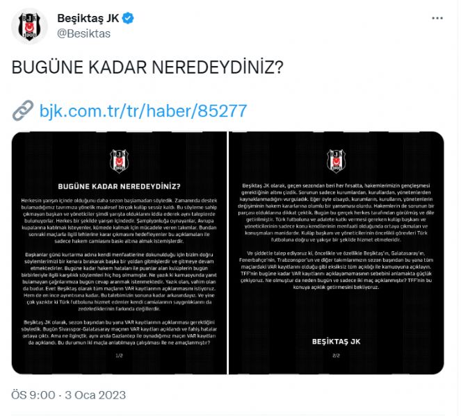 Beşiktaş VAR kayıtları sonrası flaş bir paylaşımda bulunduw