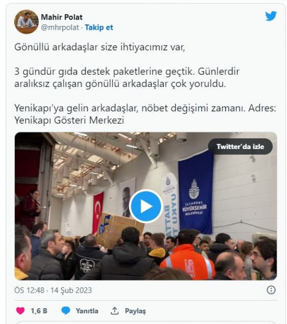 İBB’den yardımlar için gönüllülük çağrısı. Yenikapı’ya gelin - Resim : 1