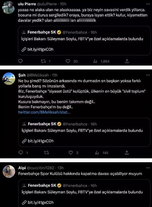 Fenerbahçeli taraftarlar FB TV'nin Süleyman Soylu röportajı sonrası ...