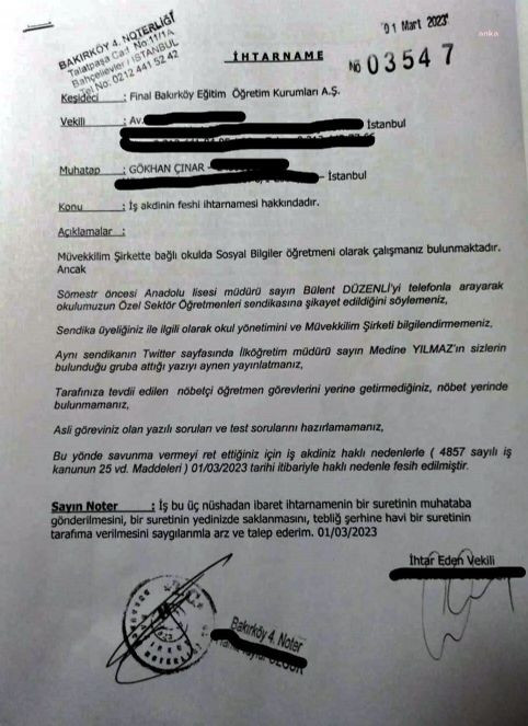 Sendika üyeliğini okula bildirmeyen öğretmen, işten atıldı - Resim : 1