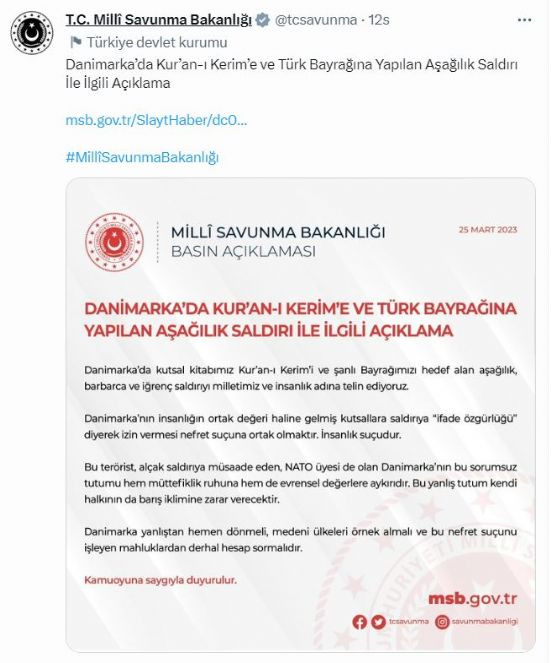 MSB, Kur'an-ı Kerim ve Türk bayrağına saldırıyı lanetledi - Resim : 1