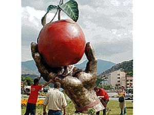 Amasya'nın sembolü 'Misket Elma' heykel oldu