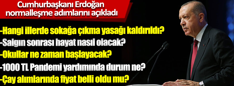 Cumhurbaşkanı Erdoğan normalleşme adımlarını açıkladı, Okullar ne zaman başlayacak? Hangi illerde sokağa çıkma yasağı kaldırıldı? Salgın sonrası hayat nasıl olacak?