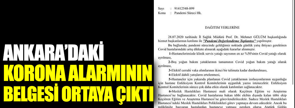 Ankara'daki korona alarmının belgesi ortaya çıktı