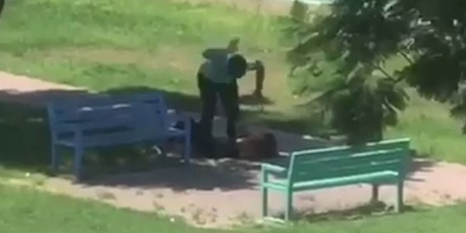 Parkta kadını yere yatırıp bayıltana kadar dövdü