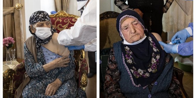 Ankara'da 116 yaşında iki kadına korona aşısı yapıldı