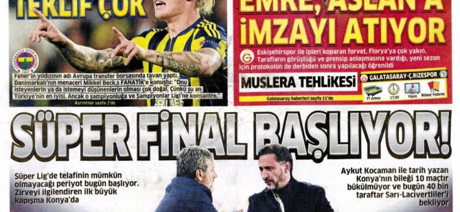 09 04 2016 tarihli Spor Gazetelerin 1. sayfaları
