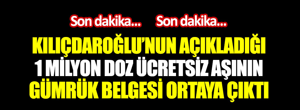 CHP lideri Kılıçdaroğlu'nun açıkladığı bir milyon doz ücretsiz aşının gümrük belgesi ortaya çıktı