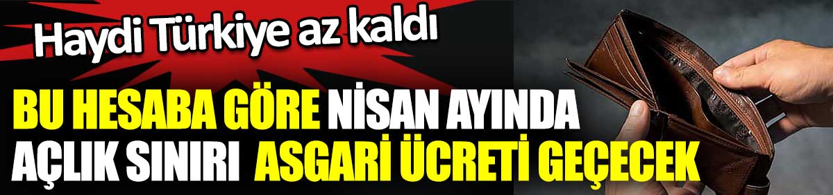 Bu hesaba göre nisan ayında açlık sınırı asgari ücreti geçecek. Haydi Türkiye az kaldı