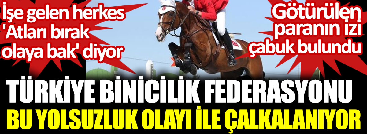 Türkiye Binicilik Federasyonu bu yolsuzluk olayı ile çalkalanıyor. İşe gelen herkes Atları bırak olaya bak diyor. Götürülen paranın izi çabuk bulundu