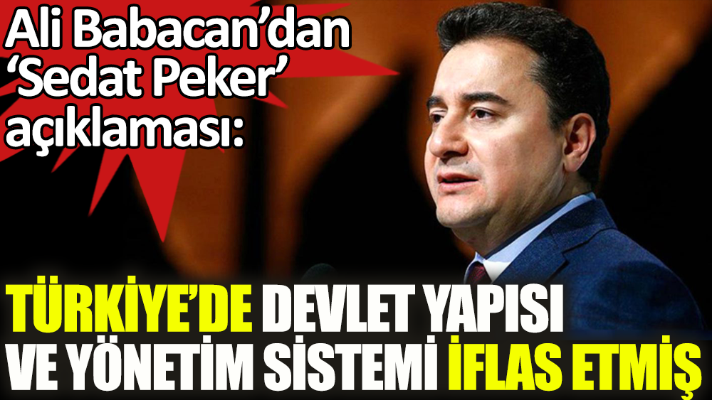 Ali Babacan'dan 'Sedat Peker' açıklaması: Türkiye'de devlet yapısı ve yönetim sistemi iflas etmiş
