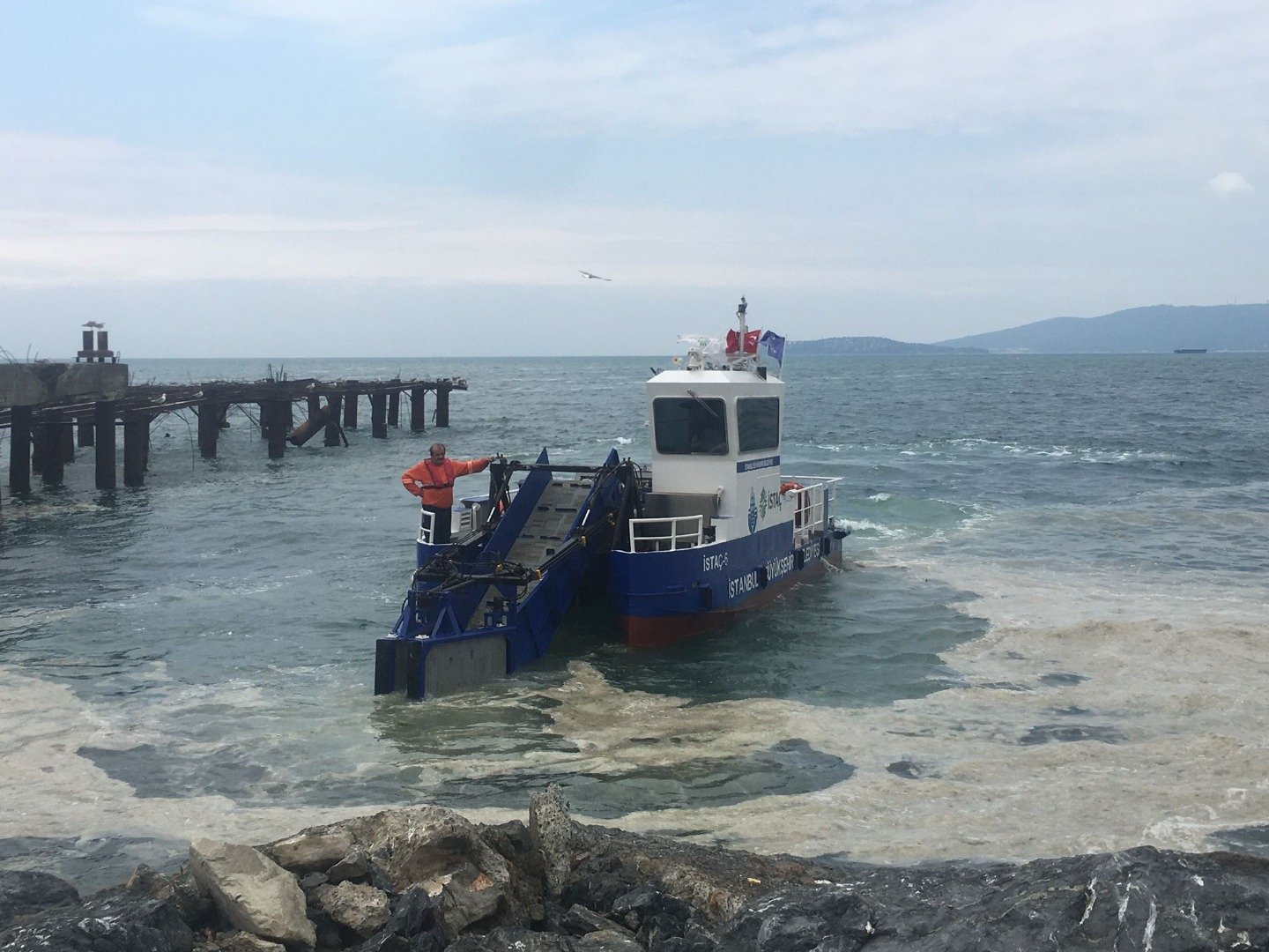 Kartal sahilleri deniz salyasından temizleniyor