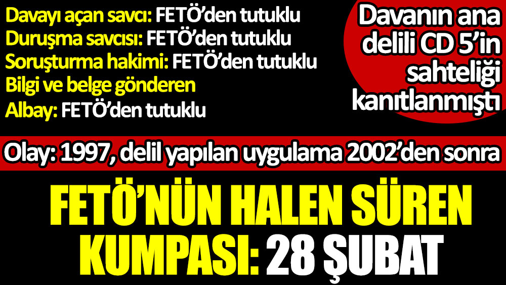 FETÖ'nün halen süren kumpası: 28 Şubat. Savcılar, hakimler FETÖ'den tutuklu, deliller sahte