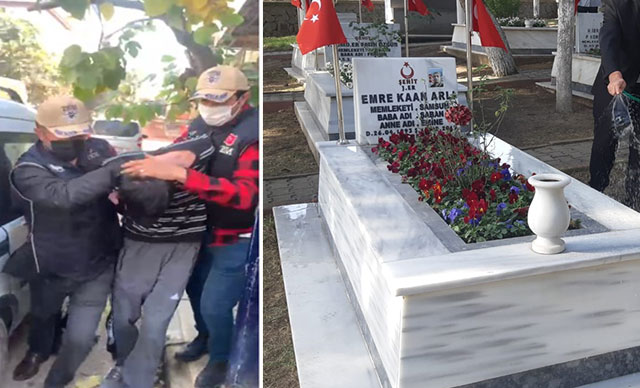 Şehit Emre Kaan Arlı'nın mezarına saldıran şüpheli tutuklandı