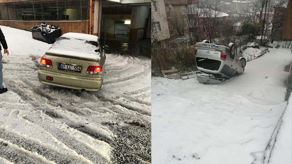 Zonguldak’ta kar yağışı sürücülere zor anlar yaşattı