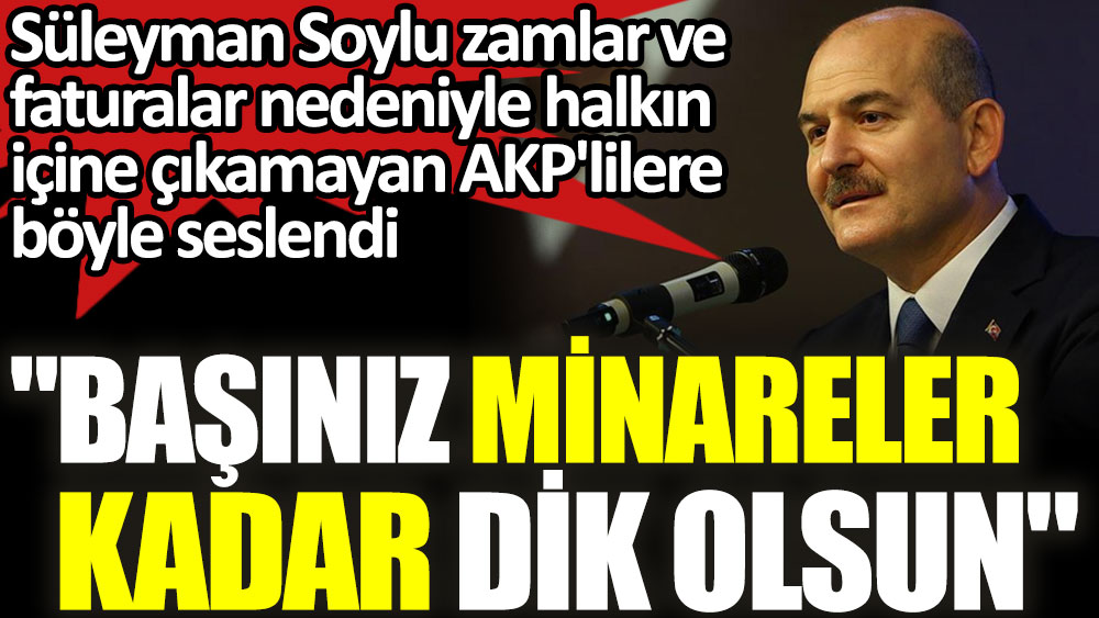 Süleyman Soylu zamlar ve faturalar nedeniyle halkın içine çıkamayan AKP'lilere böyle seslendi! ''Başınız minareler kadar dik olsun''