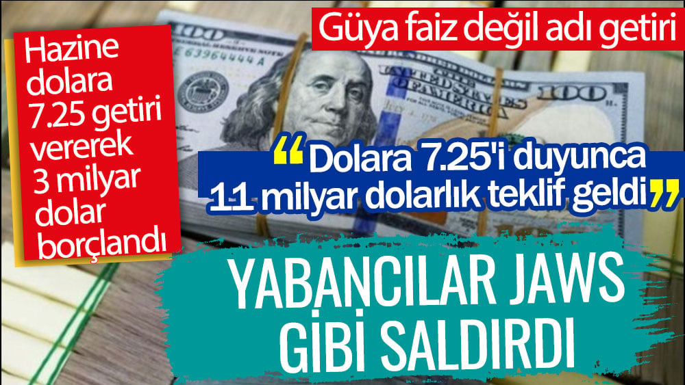 Hazine dolara yüzde 7.25 getiri vererek 3 milyar dolar borçlandı! Yabancılar köpek balığı Jaws gibi saldırdı. 11 milyar dolarlık teklif geldi