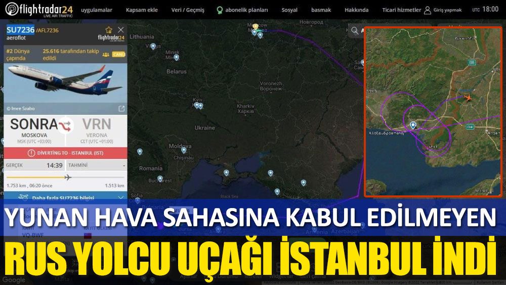 Yunan hava sahasına kabul edilmeyen Rus yolcu uçağı İstanbul indi