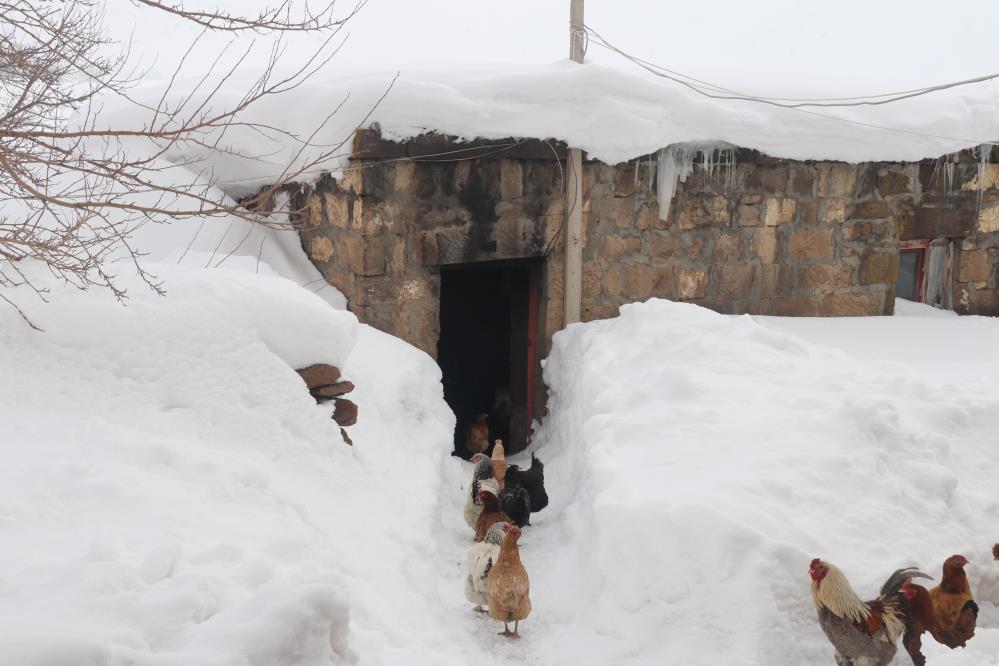 Kar bastırdı köy yolları kapandı 