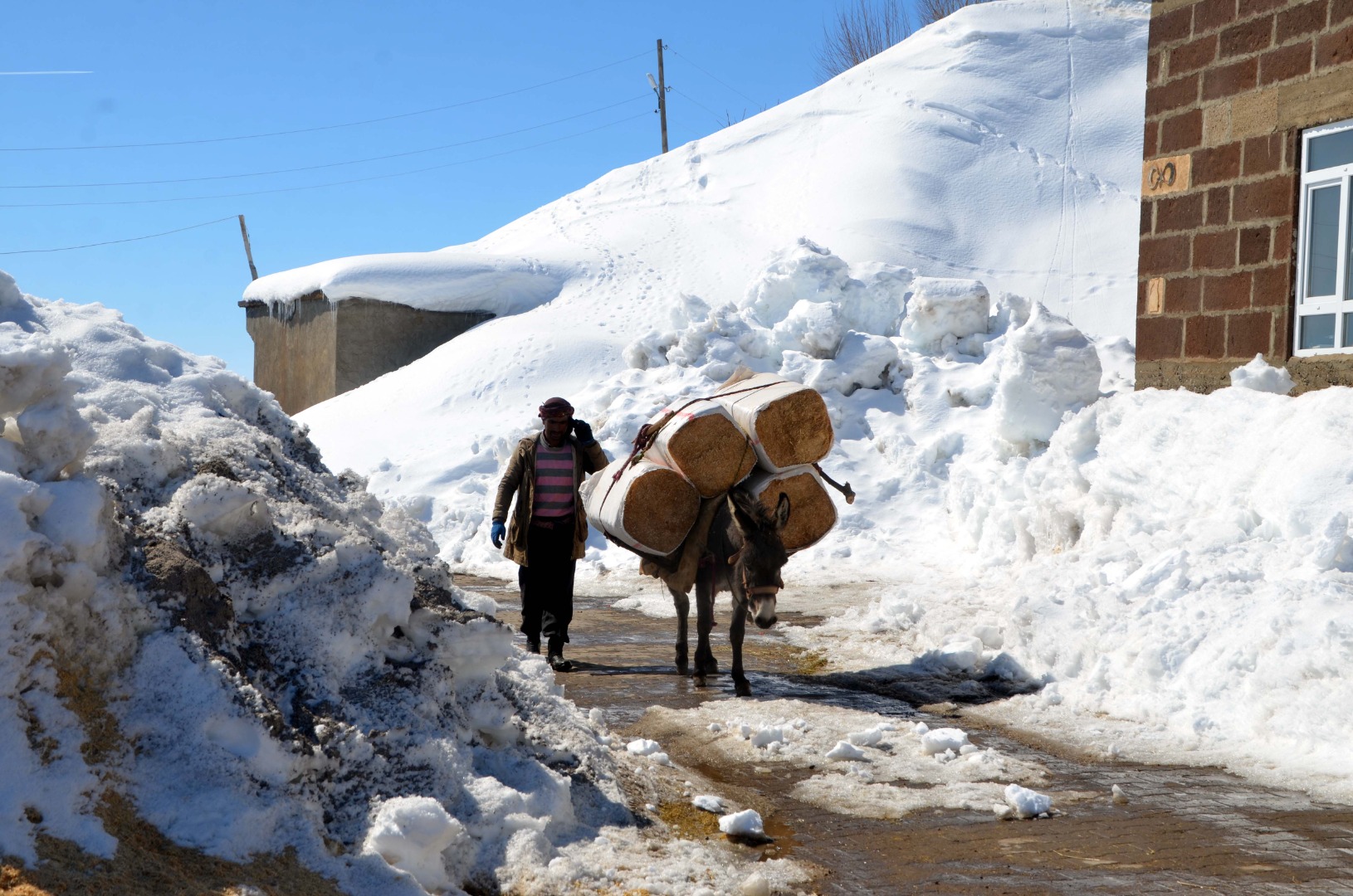 Karla kaplı köylerde zorlu yaşam devam ediyor