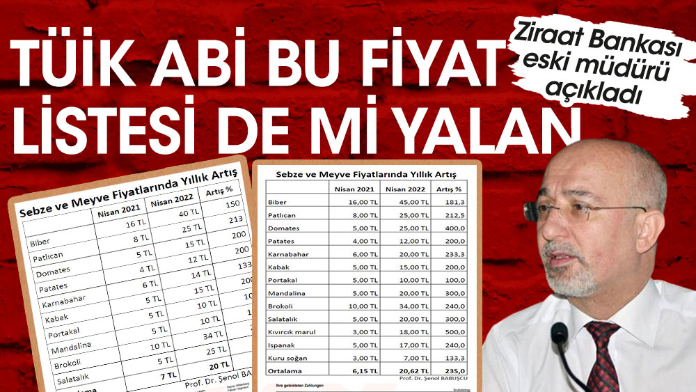 Ziraat Bankası eski müdürü Şenol Babuşçu açıkladı. TÜİK abi bu fiyat listesi de mi yalan