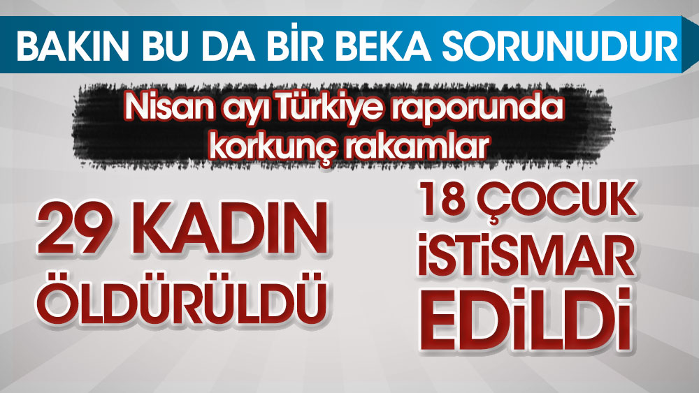 Bakın bu da bir beka sorunudur! Nisan ayı Türkiye raporunda korkunç rakamlar: En az 29 kadın öldürüldü, 18 çocuk istismara uğradı