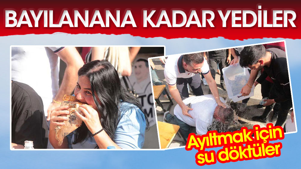 Adana’da bayıltan tost yeme yarışması. Ayıltmak için su döktüler
