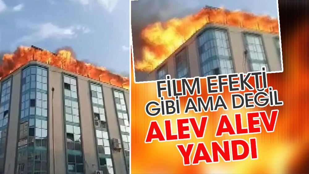 Film efekti gibi ama değil. Küçükçekmece'de iş hanının teras katı alev alev yandı