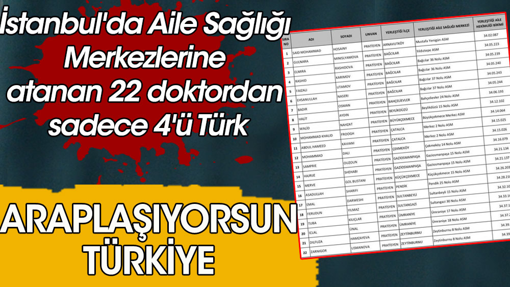 İstanbul'da Aile Sağlığı Merkezlerine atanan 22 doktordan sadece 4'ü Türk | Araplaştırılıyorsun Türkiye