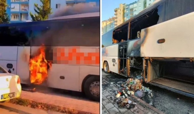 Faciadan dönüldü: Park halindeki boş yolcu otobüsünde yangın