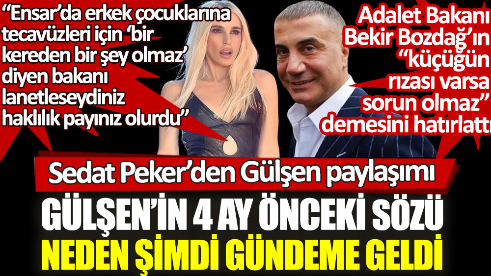 Sedat Peker'den şarkıcı Gülşen paylaşımı; Ensar Vakfı'ndaki tecavüzü hatırlattı