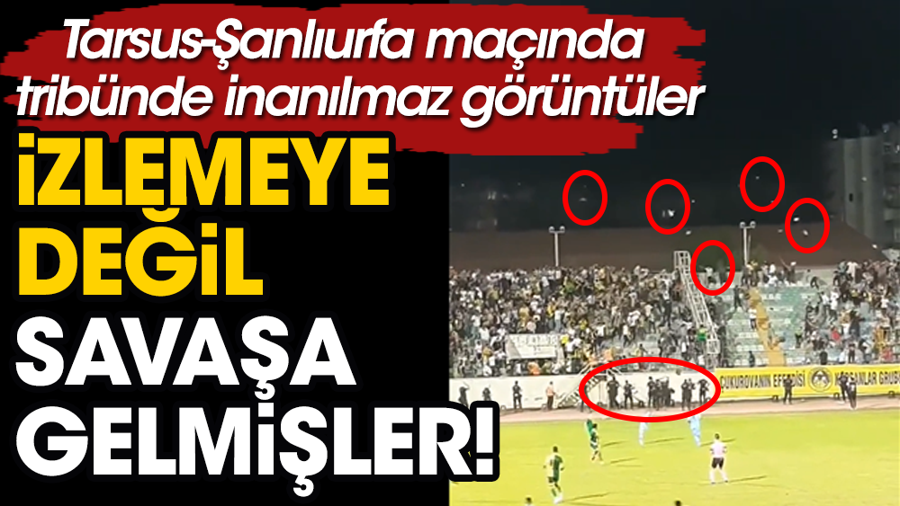 Tarsus İdman Yurdu- Şanlıurfaspor maçında inanılmaz görüntüler. İki takım taraftarı koltuk kavgası yaptı