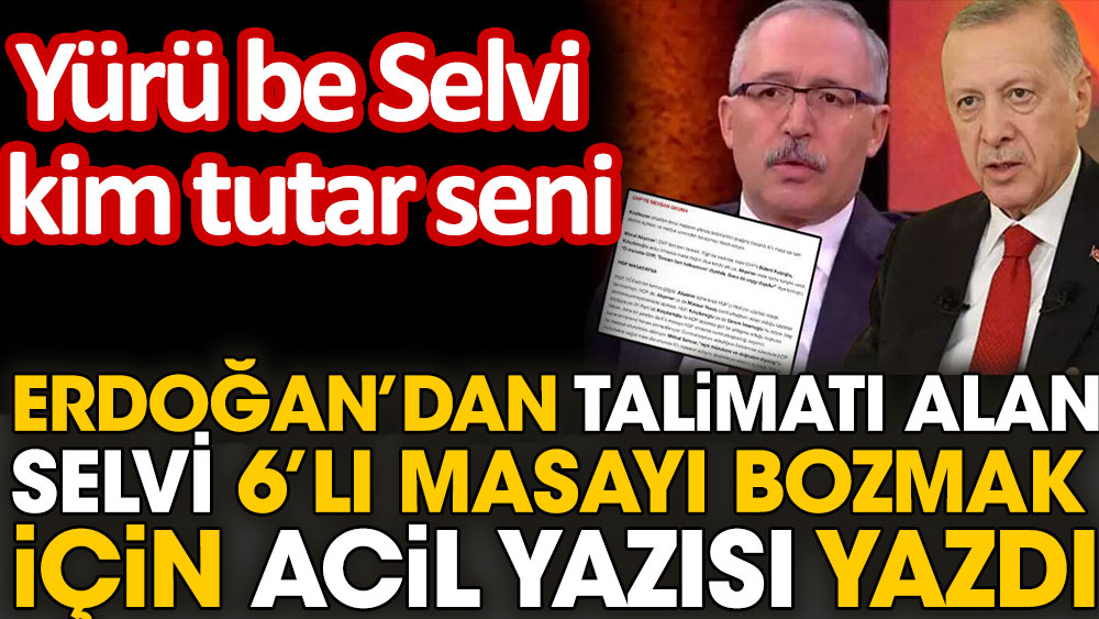 Erdoğan’dan talimatı alan Abdülkadir Selvi 6’lı masaya bozmak için acil yazısı yazdı. Yürü be Selvi kim tutar seni