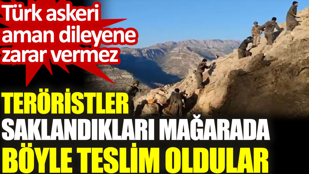 Teröristlerin saklandıkları mağarada böyle teslim oldular. Türk askeri aman dileyene zarar vermez