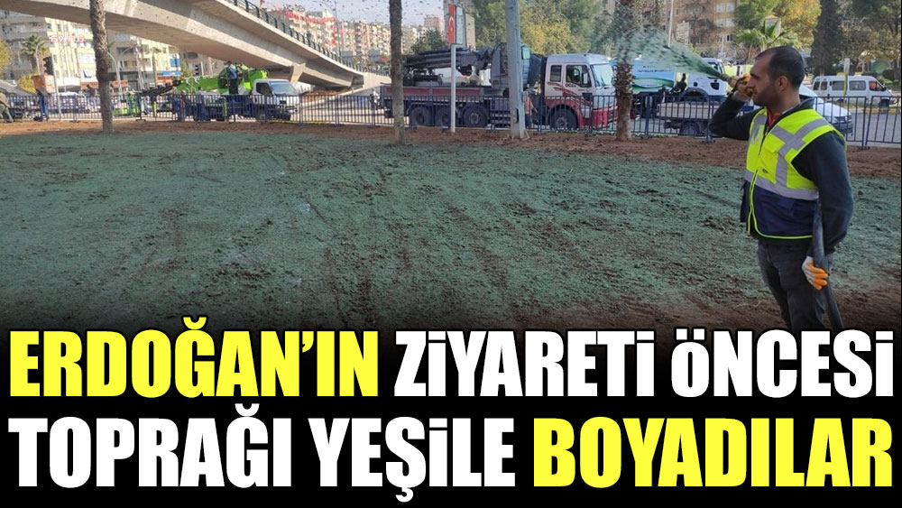 Erdoğan'ın ziyareti öncesi toprağı yeşile boyadılar