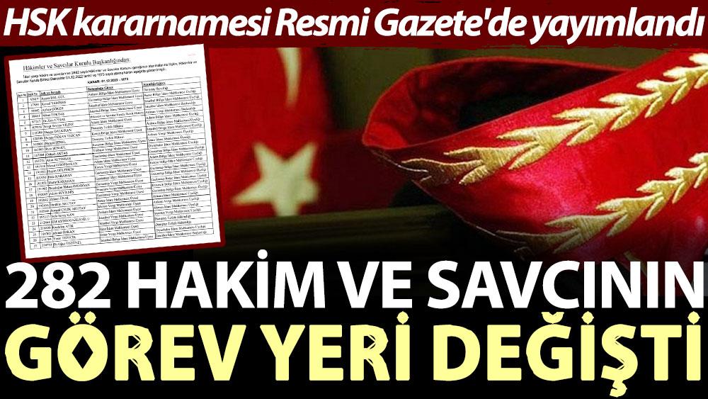 HSK kararnamesi Resmi Gazete'de yayımlandı: 282 hakim ve savcının görev yeri değişti