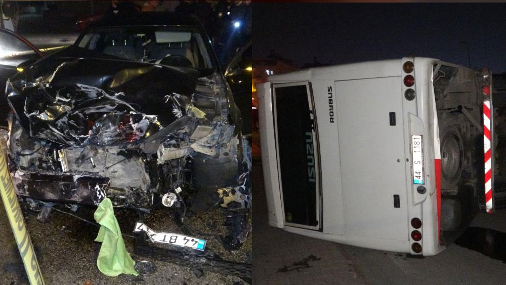 Malatya’da feci kaza, işçi servisi ile otomobil çarpıştı onlarca yaralı var