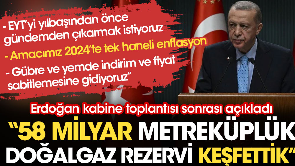 Erdoğan Kabine toplantısı sonrası açıkladı. 58 milyar metreküplük doğalgaz rezervi keşfettik