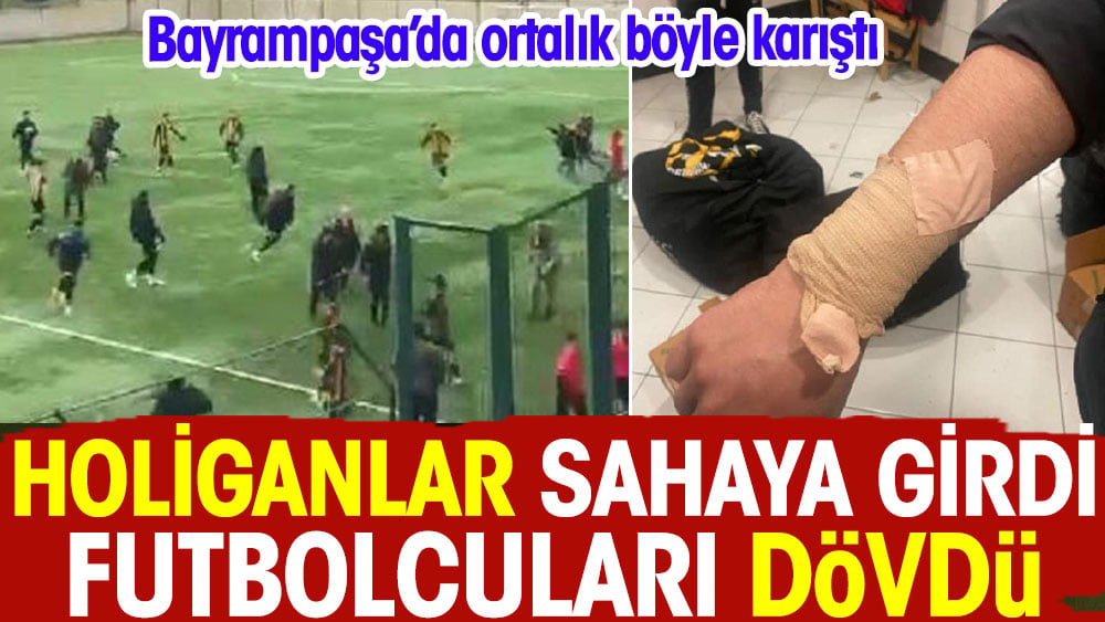 Holiganlar sahaya girdi futbolculara dövdü