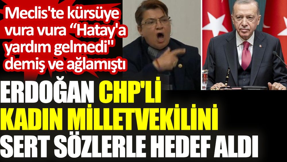 Erdoğan CHP'li kadın milletvekilini sert sözlerle hedef aldı. Meclis kürsüsüne vurarak 'Hatay'a yardım gelmedi' demişti