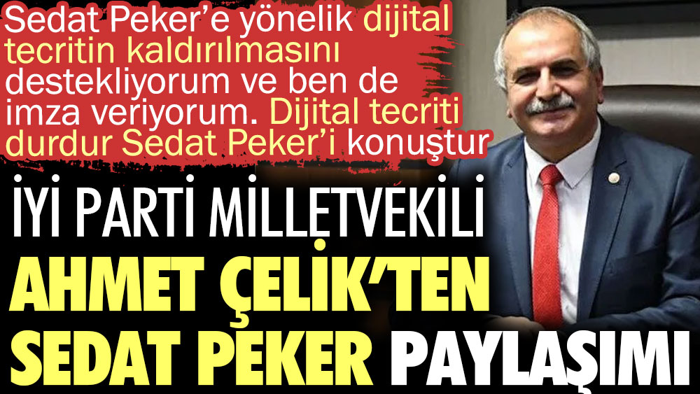 İYİ Parti Milletvekili Ahmet Çelik’ten Sedat Peker paylaşımı